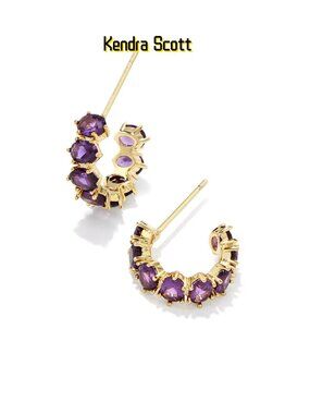 Cailin Gold Huggie Earrings in Purple Crystal